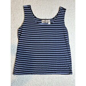 Chico’s Private Edition Size 3 Blue Navy Acetate/Lycra Striped Tank Top